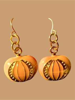Pumpkin Autumn Designer Crystal & Enamel Pumpkin Fish Hook Earrings Halloween